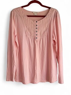 Sundance Long Sleeve Lace Trim Embroidered Henley Knit Shirt Size Petite L